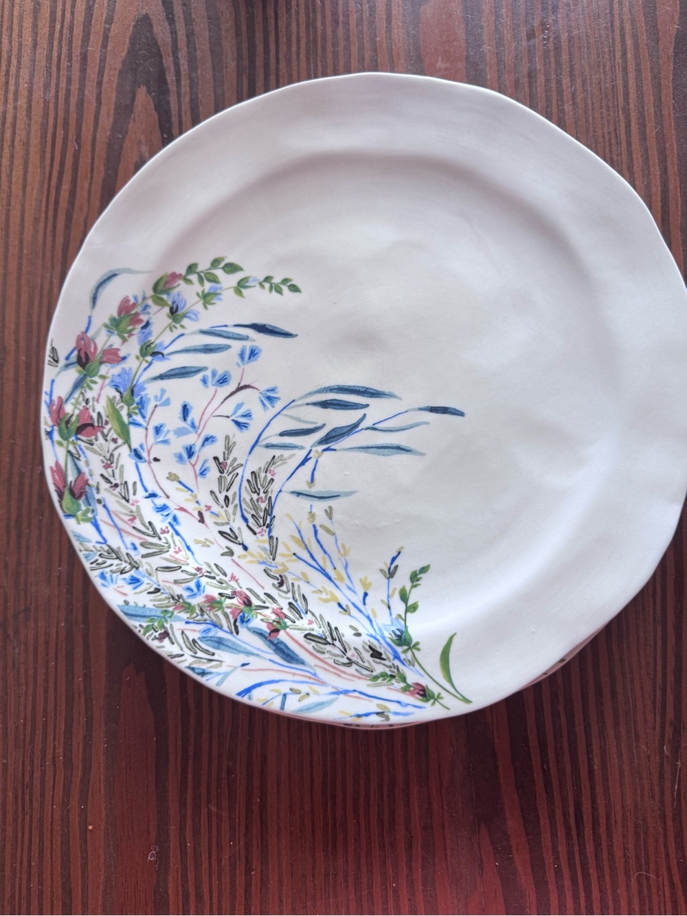 Anthropologie Hand-Painted printemps stoneware. 4 dinner plates / 4 pasta bowls